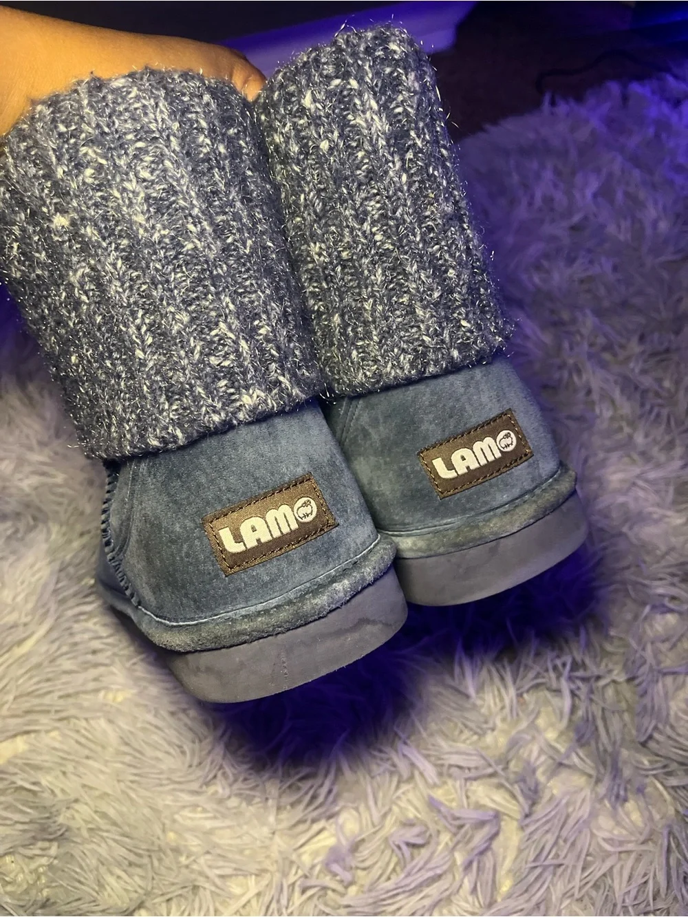 Cozy Women's Lams Fold-Over Knit Cuff Booties - Blue